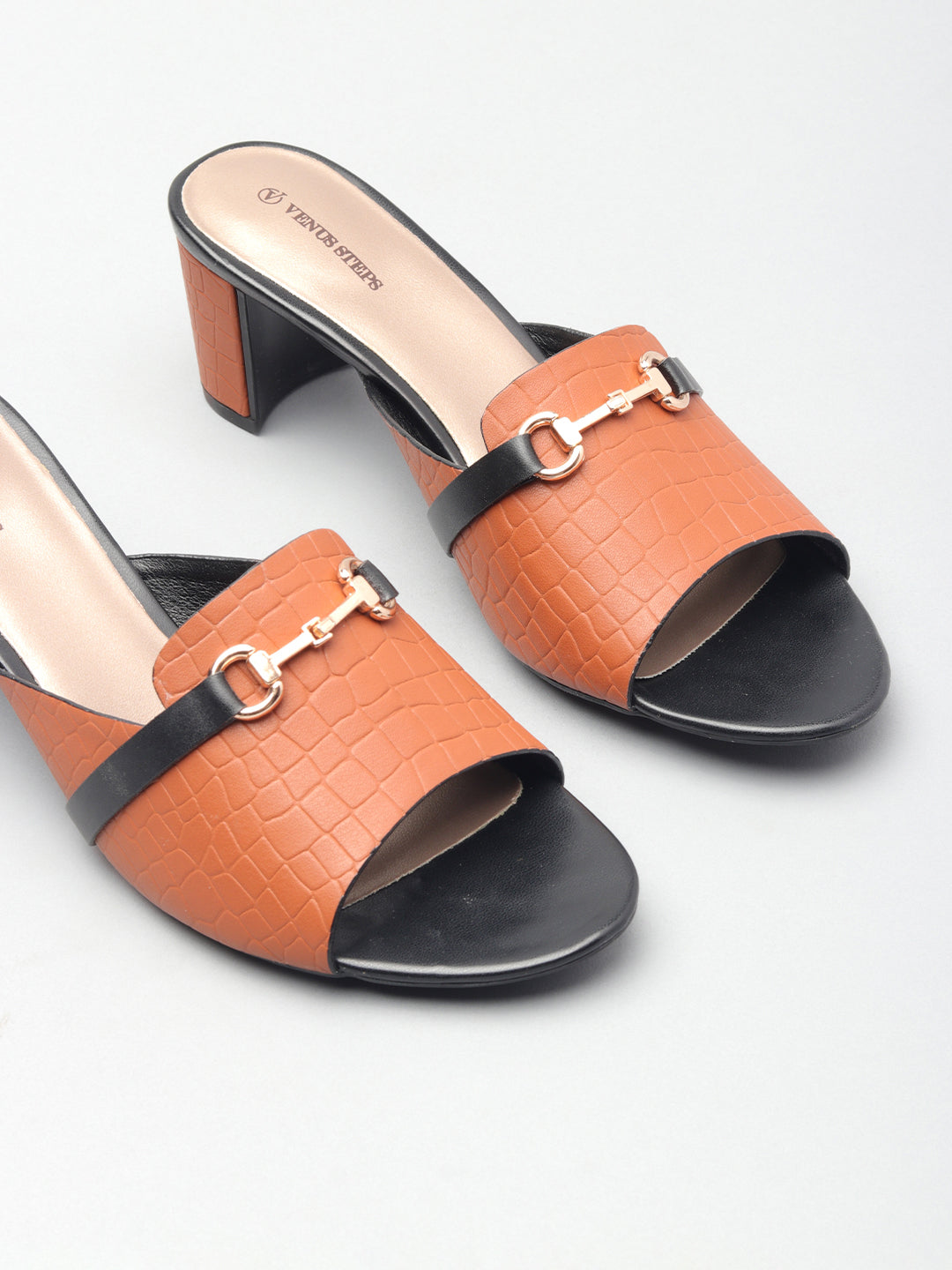 Textured Block Heel Slippers