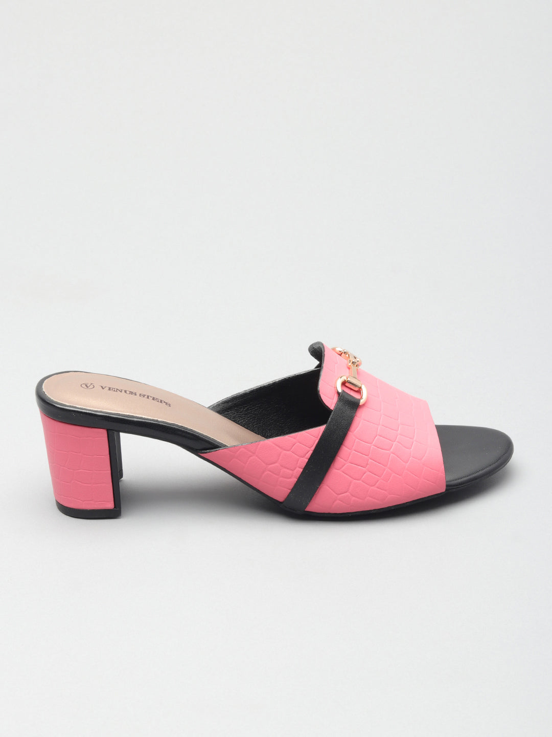 Textured Block Heel Slippers