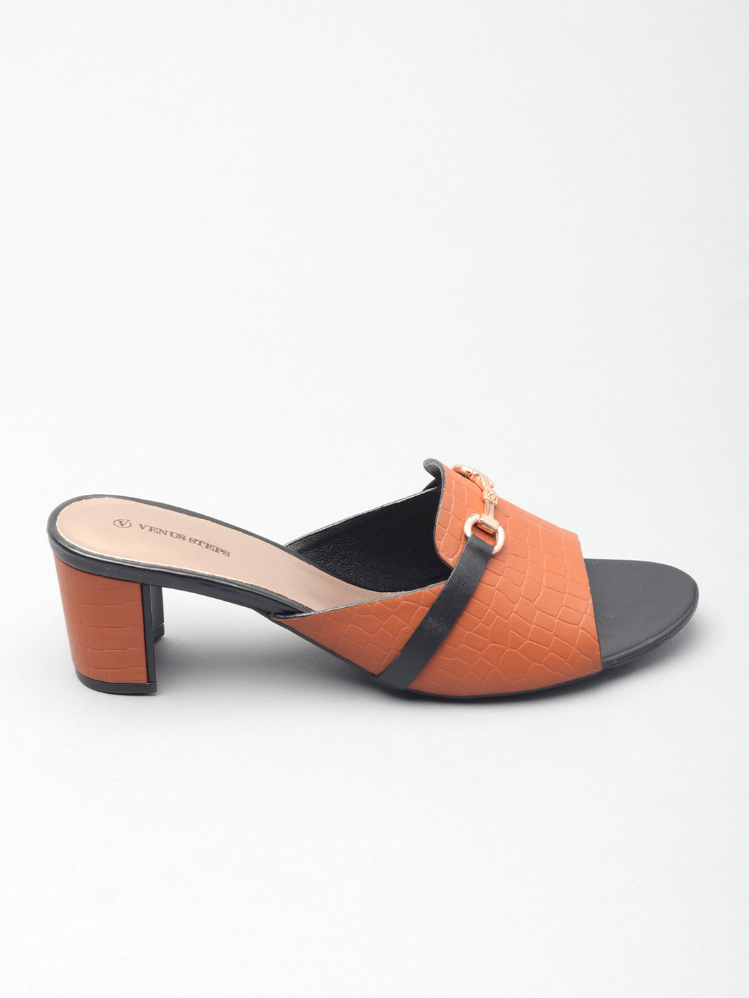 Textured Block Heel Slippers