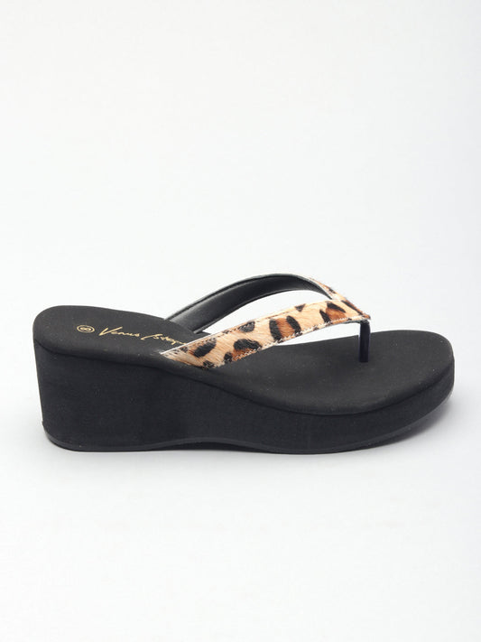 Leopard Print Wedge Heel Chappals