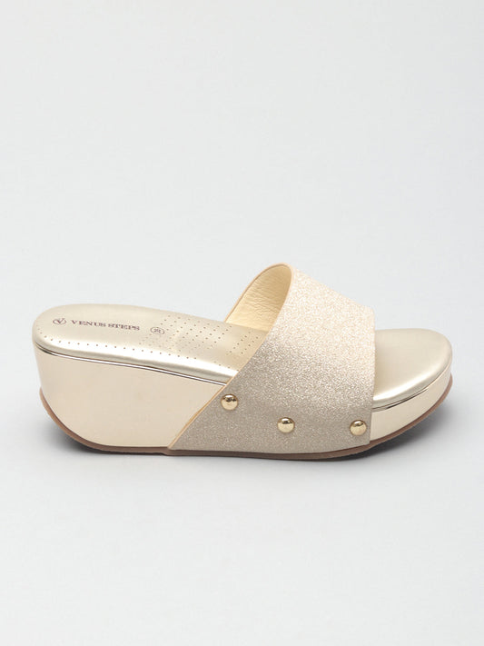 Shimmery Wedge Heel Slippers