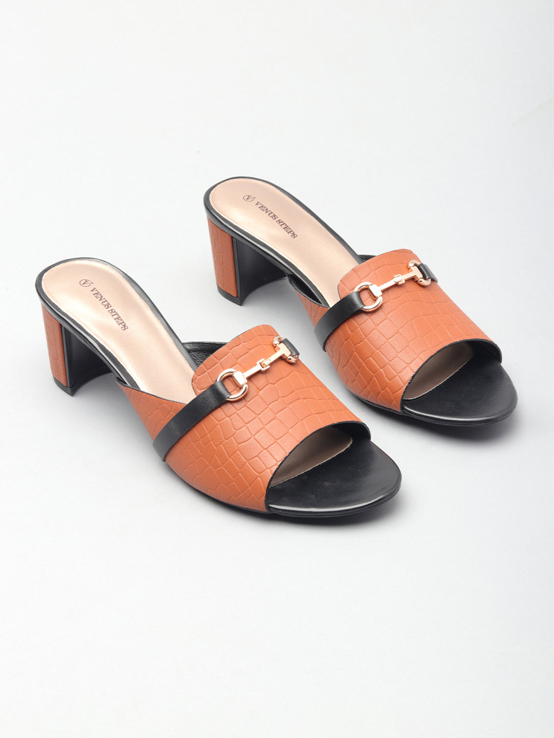 Textured Block Heel Slippers