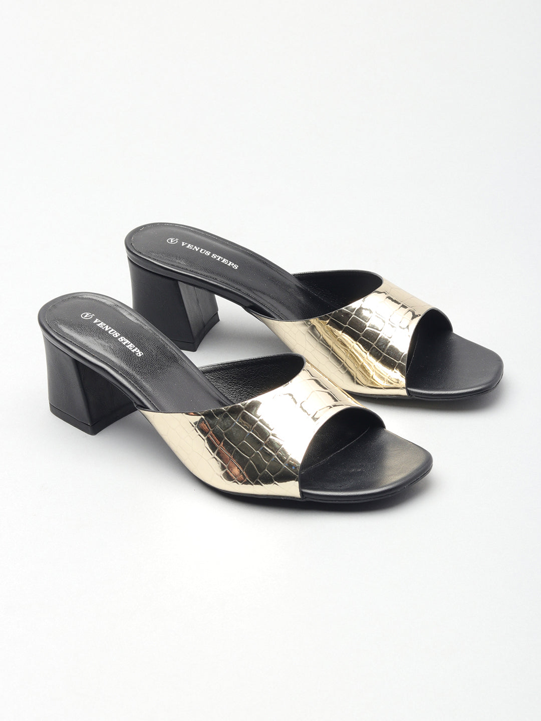 Textured Block Heel Slippers