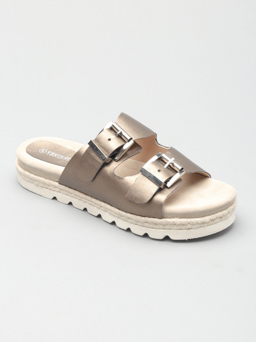 Gleaming Casual Leather Slippers with Buckles