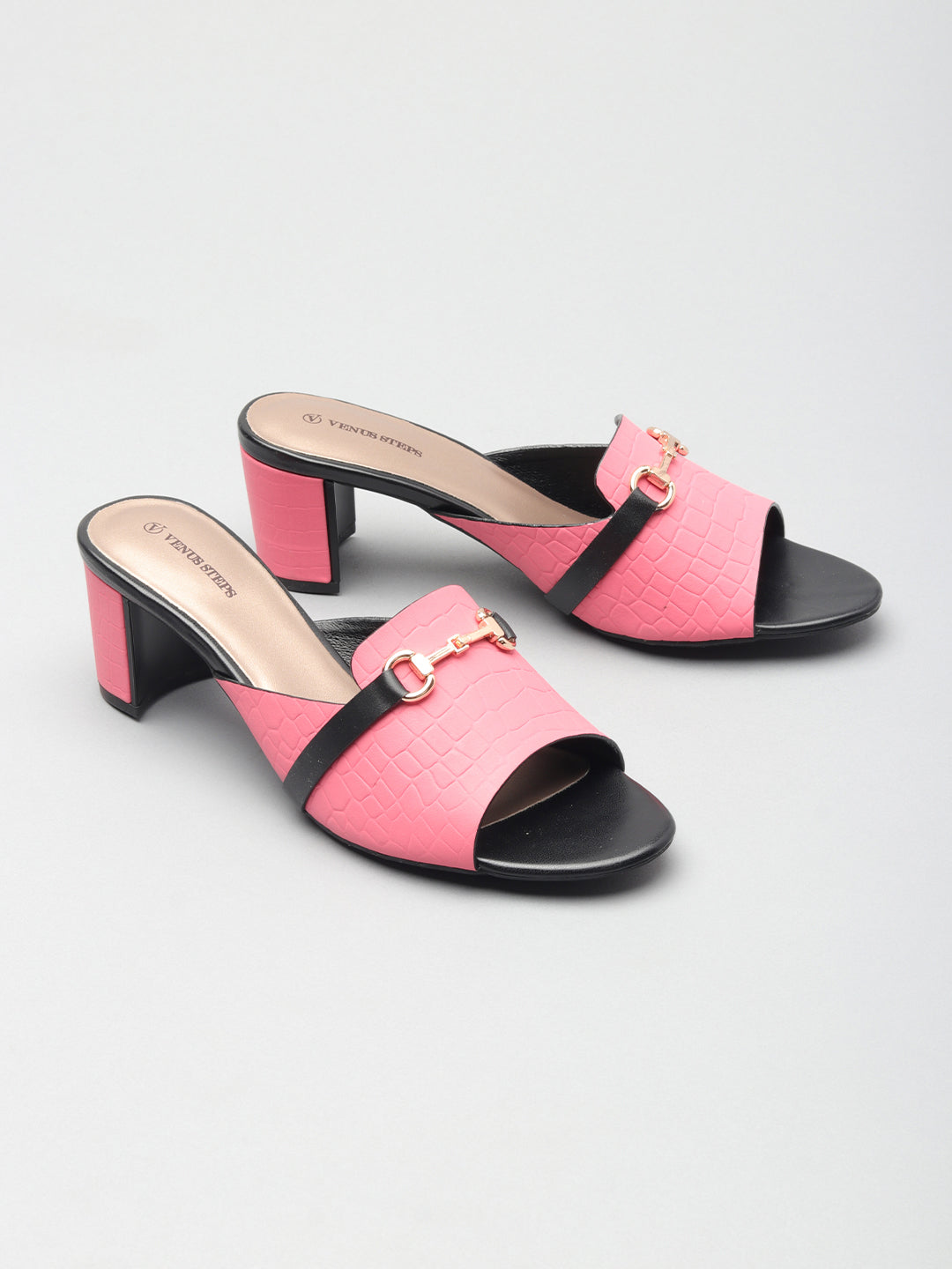 Textured Block Heel Slippers