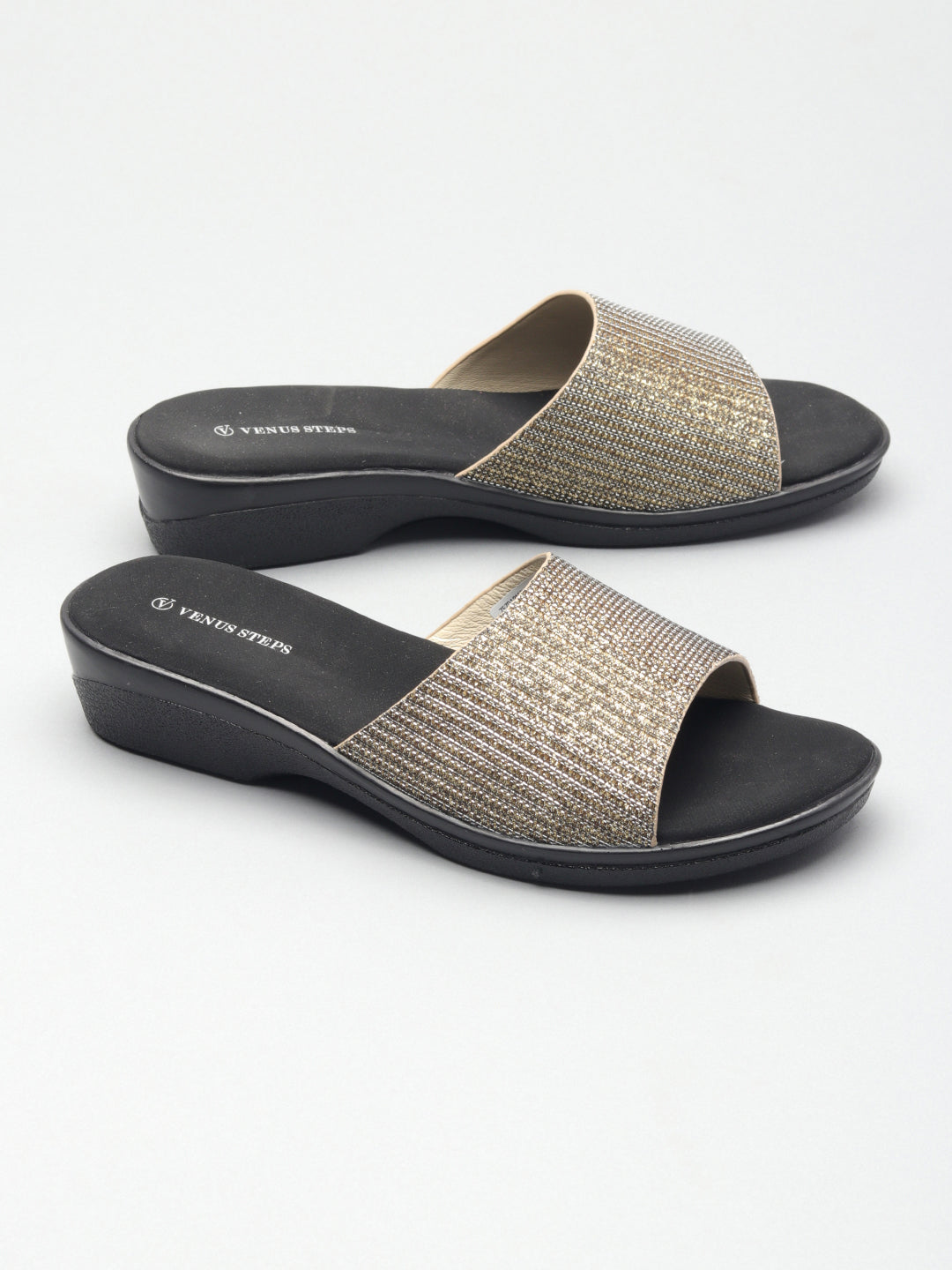 Classic Shimmery Wedge Heel Slippers