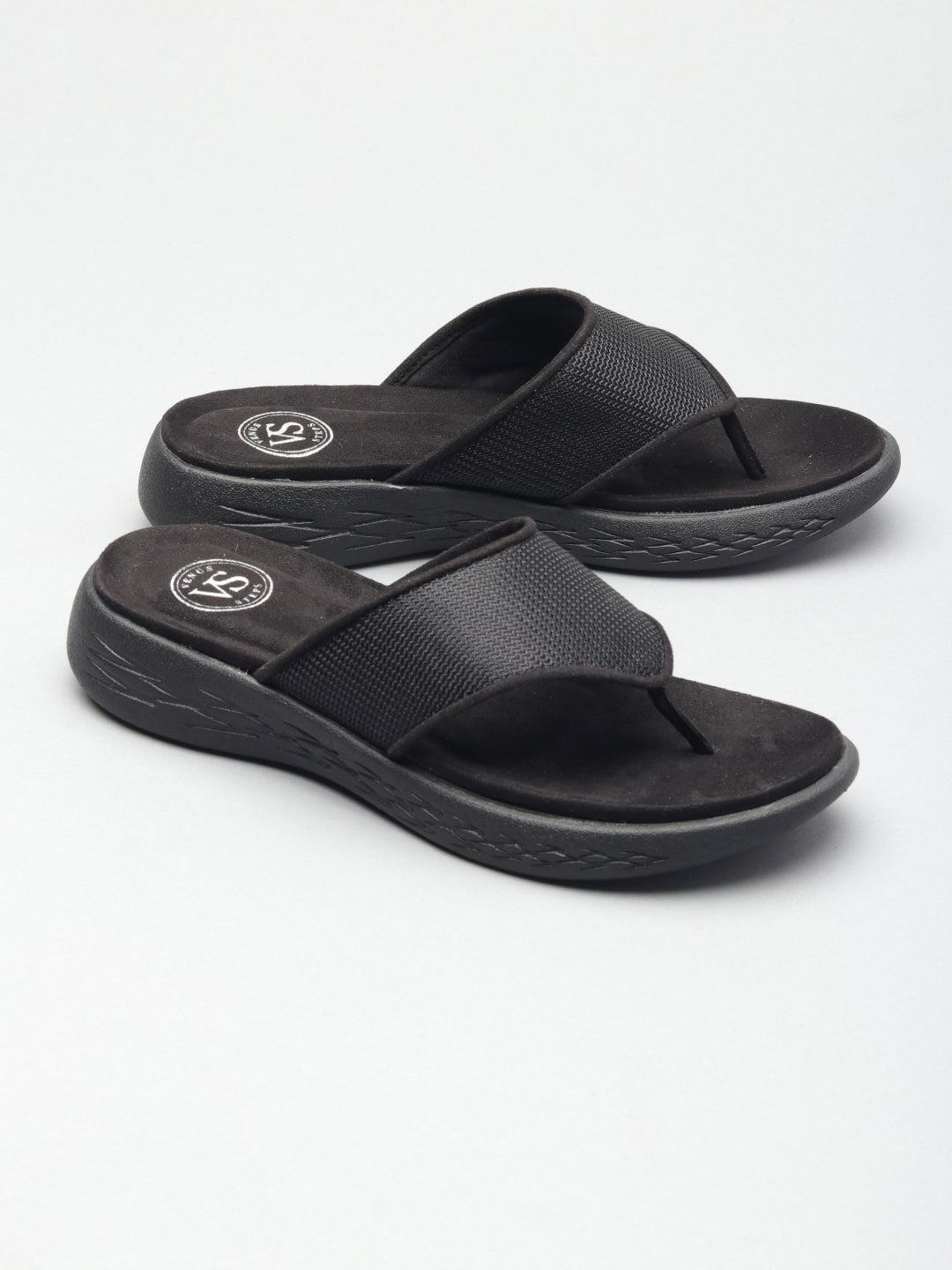 Textured T-Strap Slippers