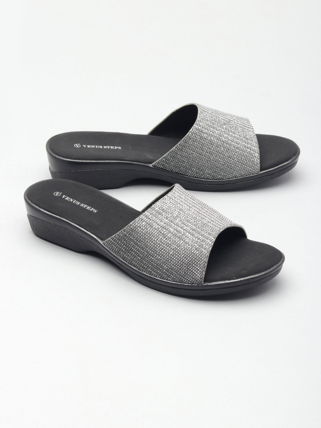 Classic Shimmery Wedge Heel Slippers