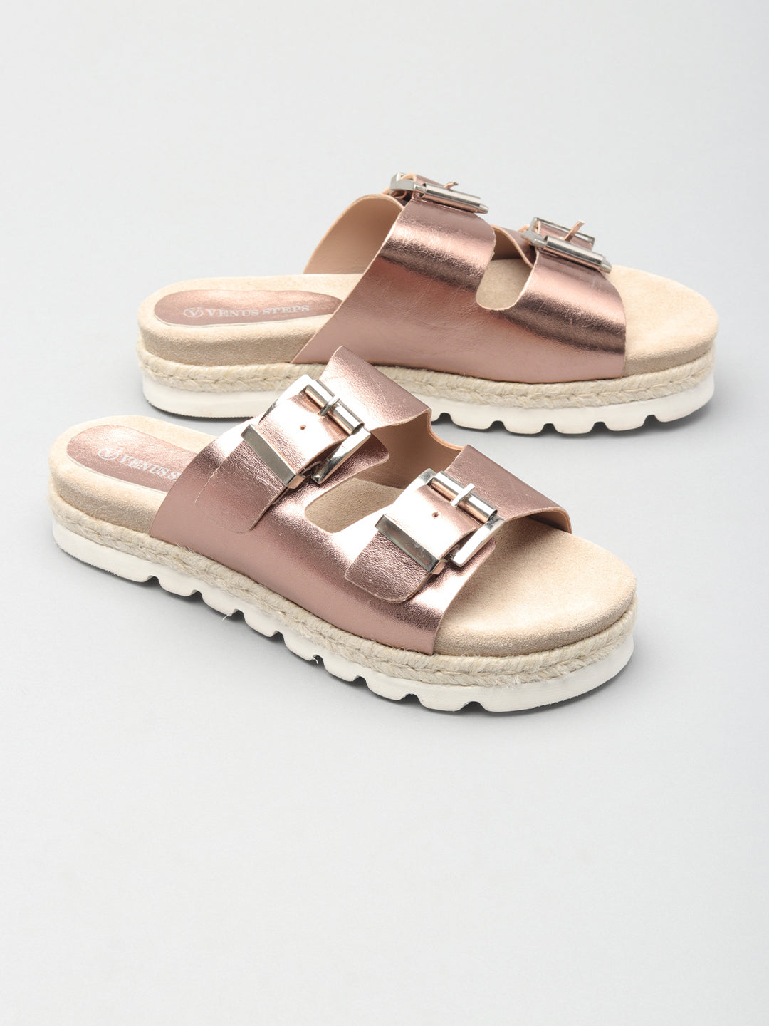 Gleaming Casual Leather Slippers with Buckles