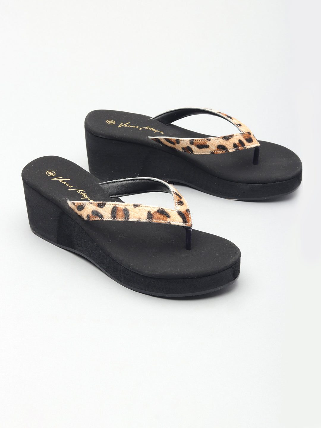 Leopard Print Wedge Heel Chappals