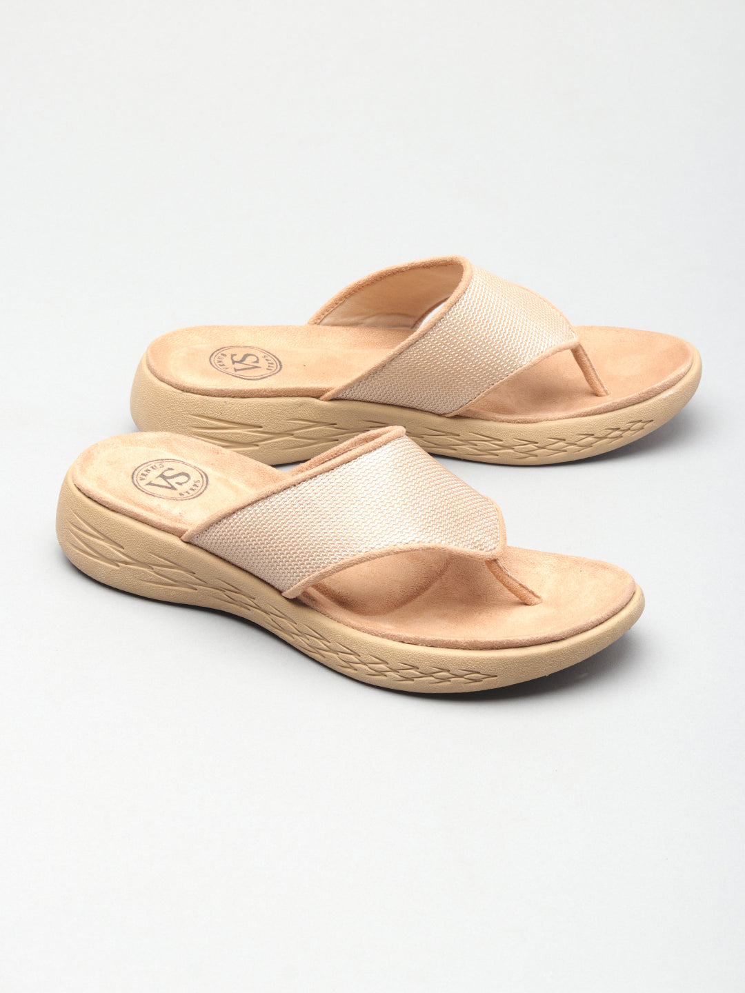 Textured T-Strap Slippers