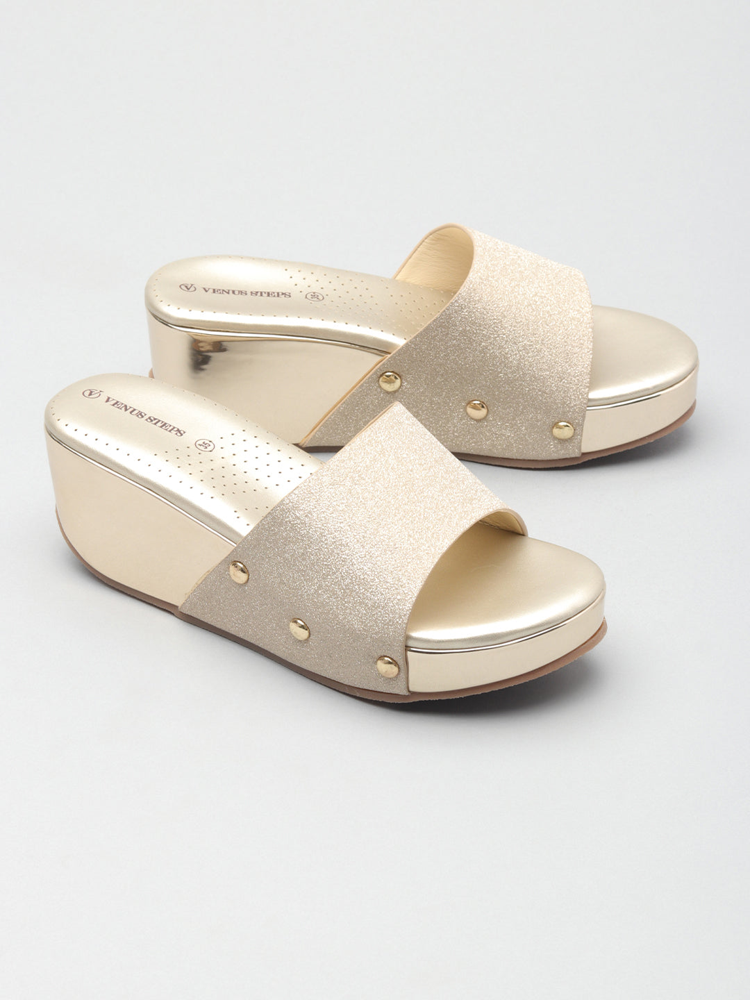 Shimmery Wedge Heel Slippers