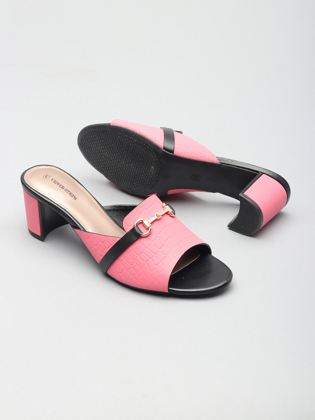 Textured Block Heel Slippers