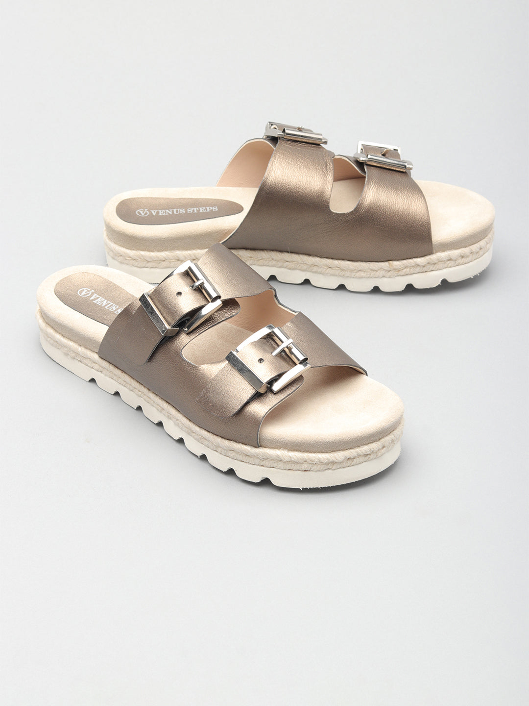 Gleaming Casual Leather Slippers with Buckles
