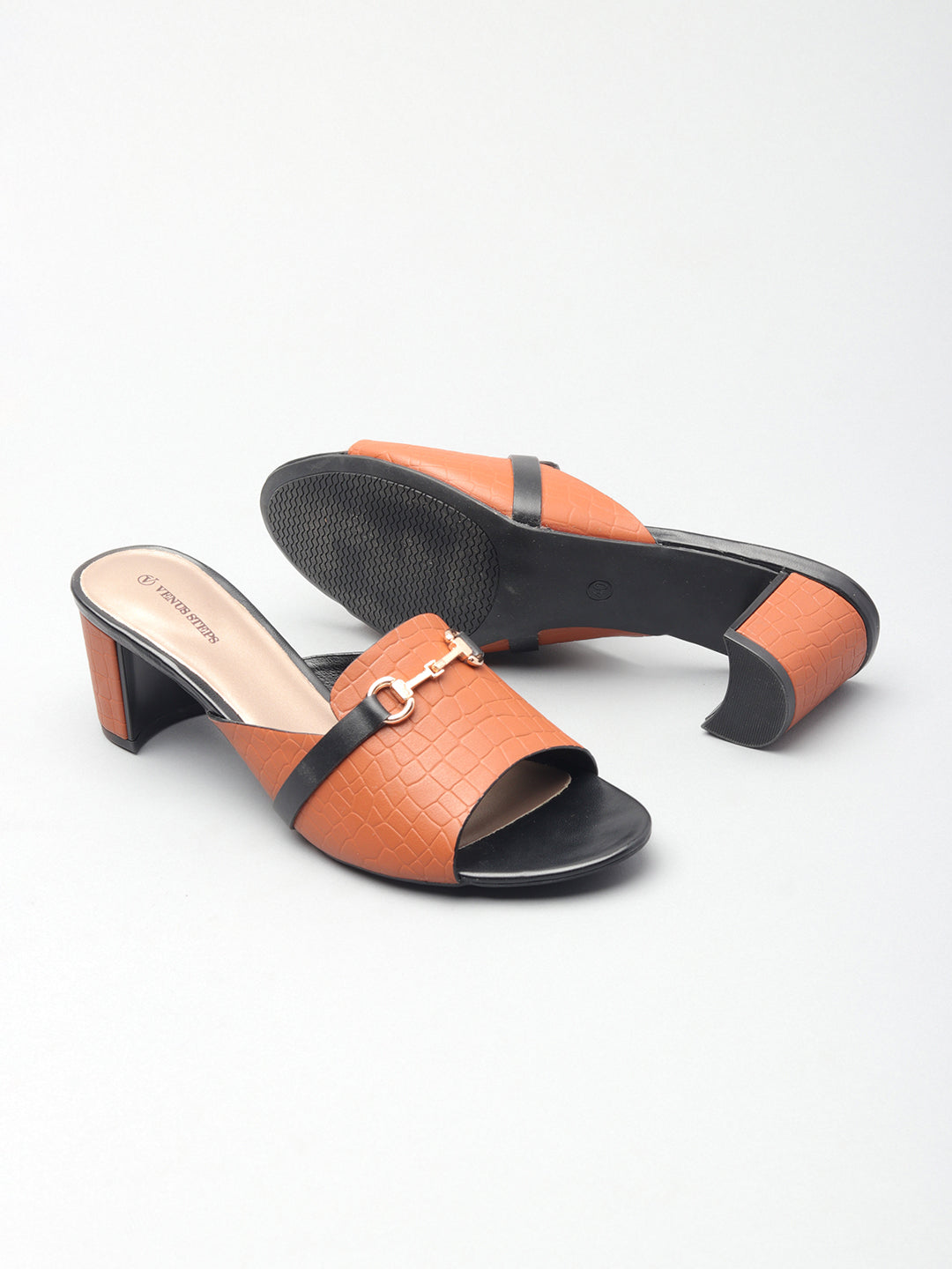 Textured Block Heel Slippers