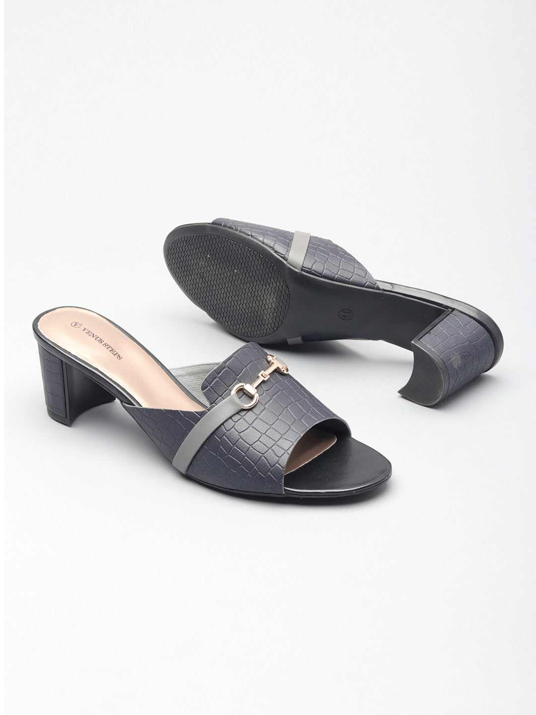 Textured Block Heel Slippers