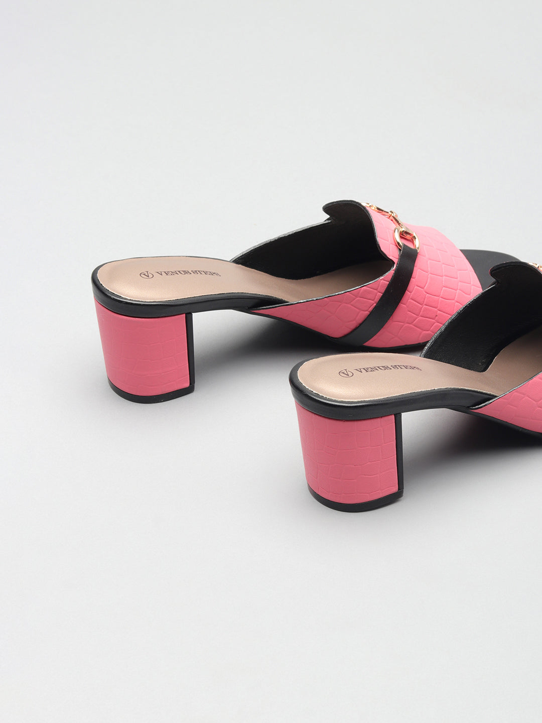 Textured Block Heel Slippers
