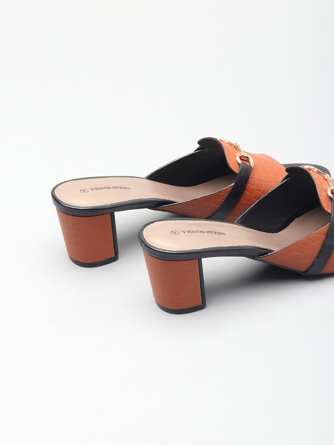 Textured Block Heel Slippers