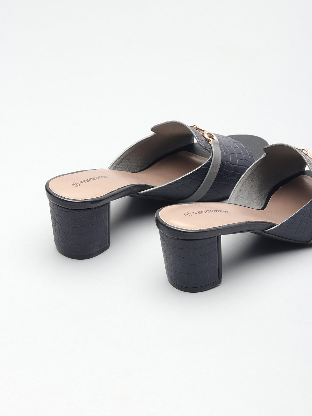 Textured Block Heel Slippers