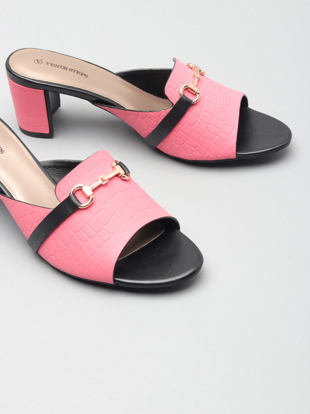 Textured Block Heel Slippers