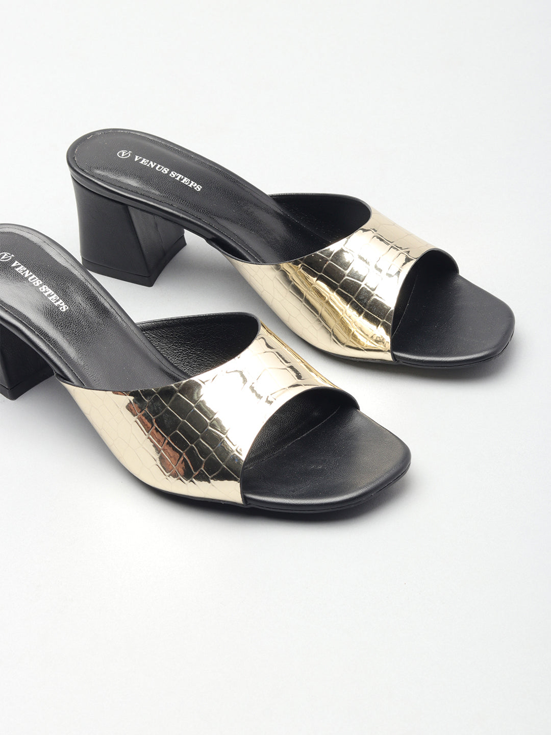 Textured Block Heel Slippers