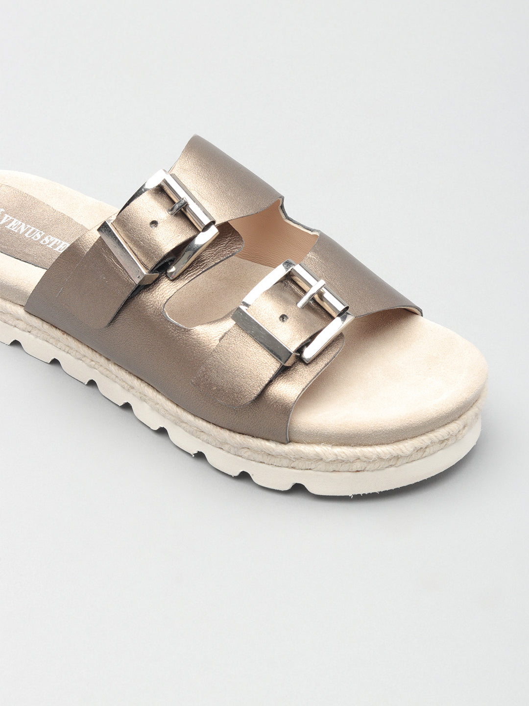 Gleaming Casual Leather Slippers with Buckles