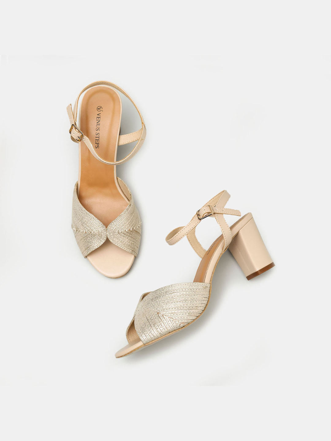 Metallic Block Heel Sandals