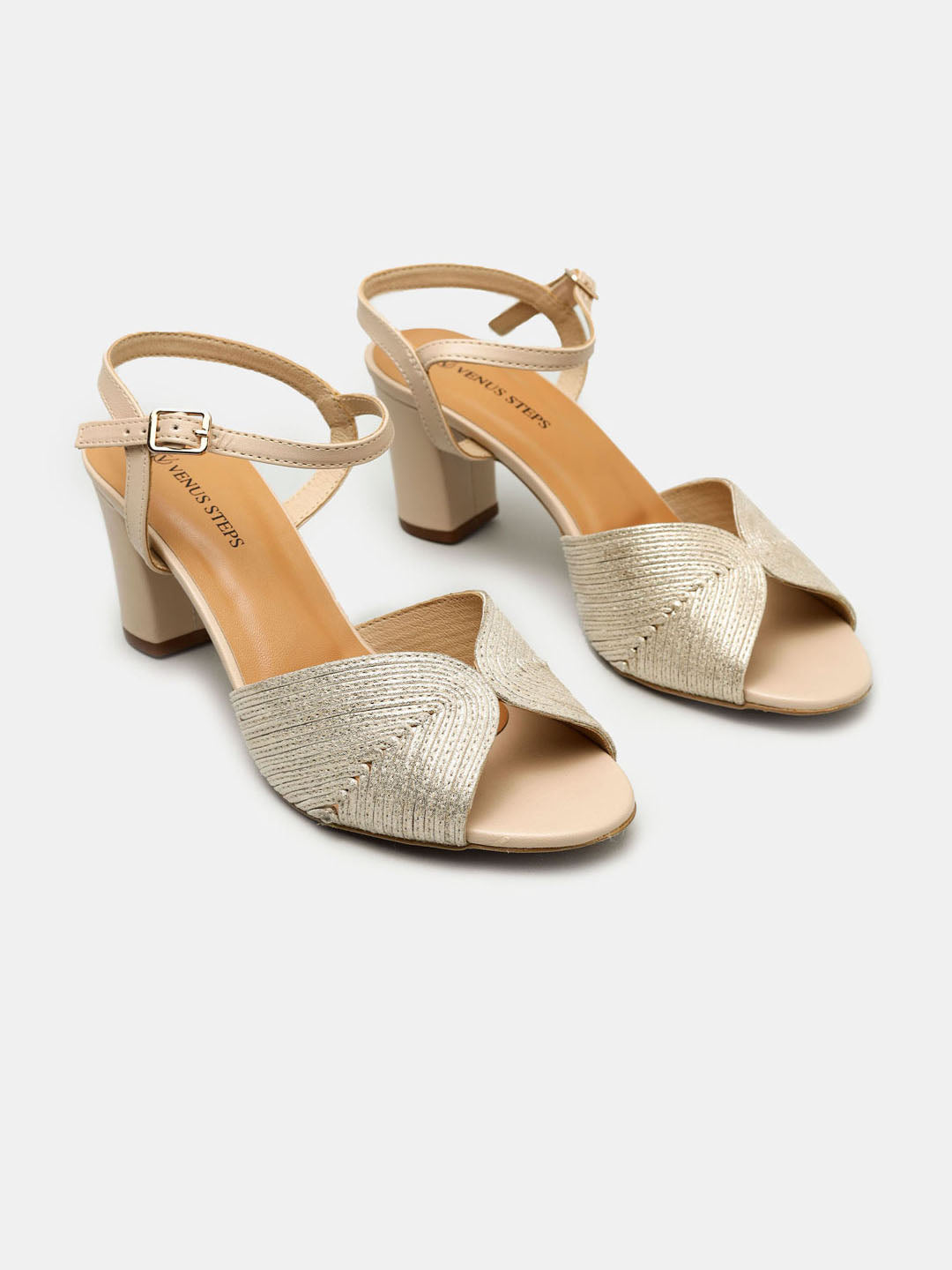 Metallic Block Heel Sandals