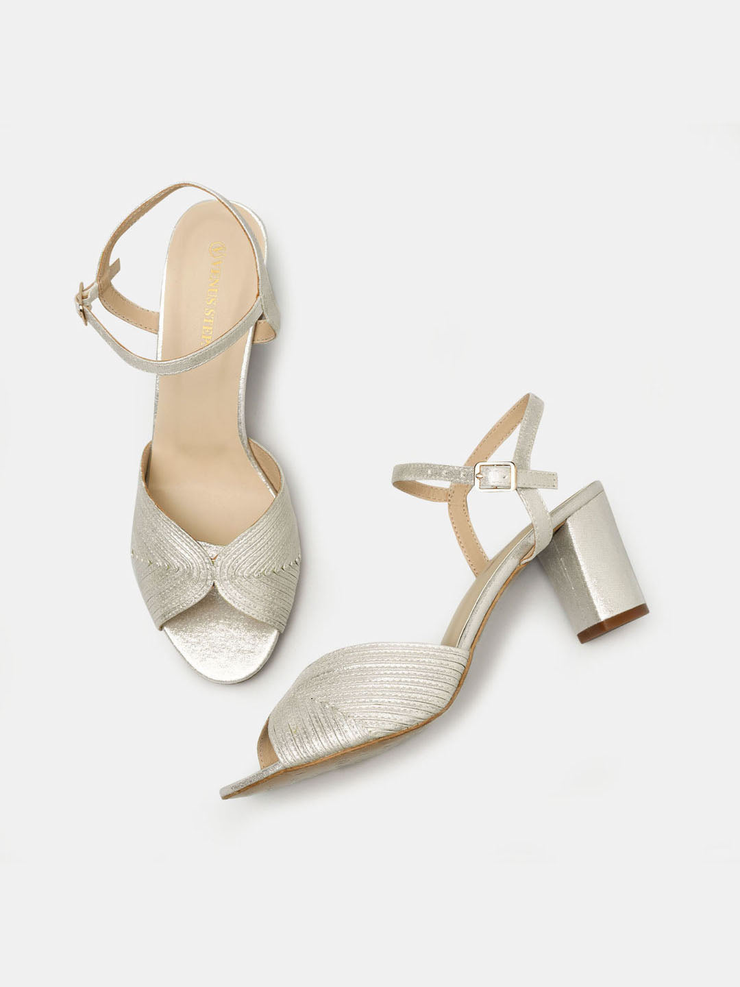 Metallic Block Heel Sandals