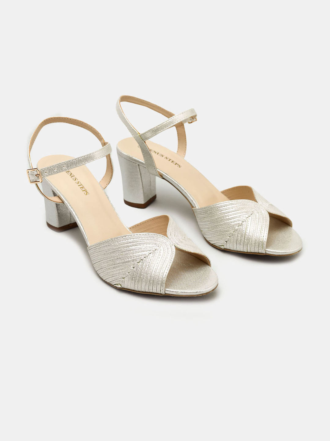 Metallic Block Heel Sandals